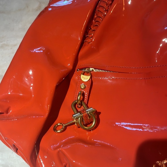 Salvatore Ferragamo orange patent leather satchel. Gently used. - Picture 2 of 12